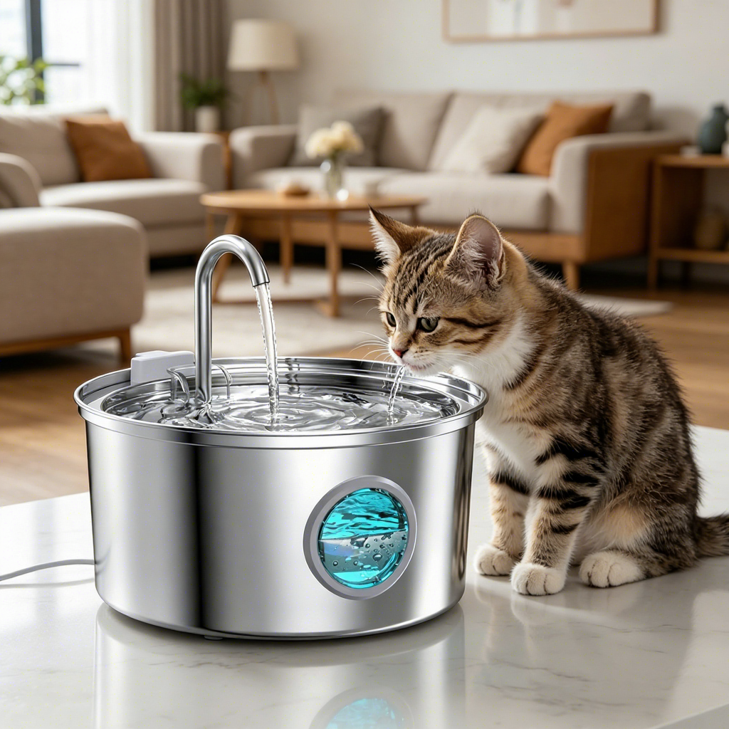 PETNEED Automatic Water Fountain 3.2L Stainless Steel Quiet Operation for Pets