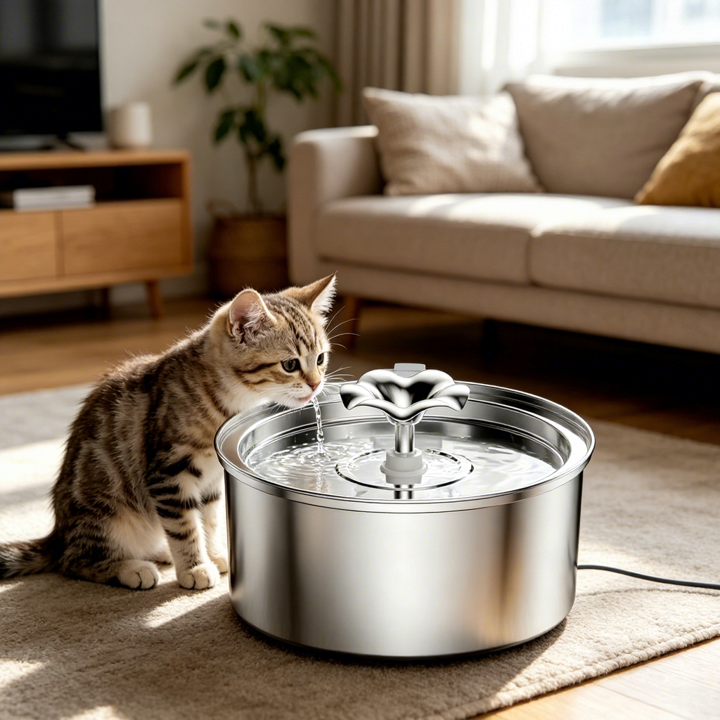 PETNEED Pet Water Dispenser 3.2L Stainless Steel Filtered Bowl for Indoor Cats Dogs