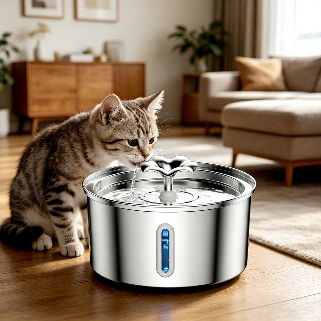 PETNEED Smart Cat Water Fountain 3.2L Stainless Steel Fresh Water for Multi-Pet Homes