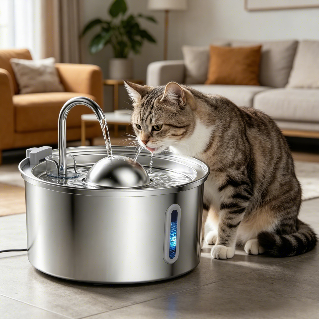 PETNEED Smart Stainless Steel Pet Fountain 3.2L Quiet & Filtered for Indoor Cats Dogs