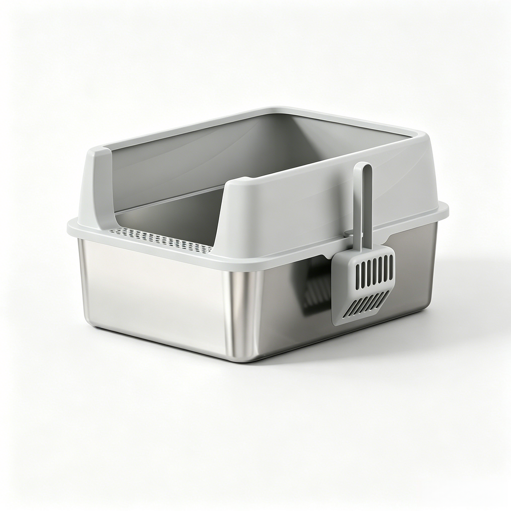 PETNEED Stainless steel cat litter box large size easy to clean For 2-3 cats