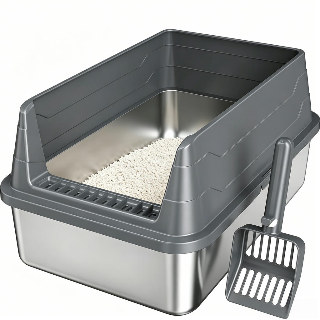 PETNEED Stainless steel cat litter box thicken Anti-splash protection for 2-3 cats
