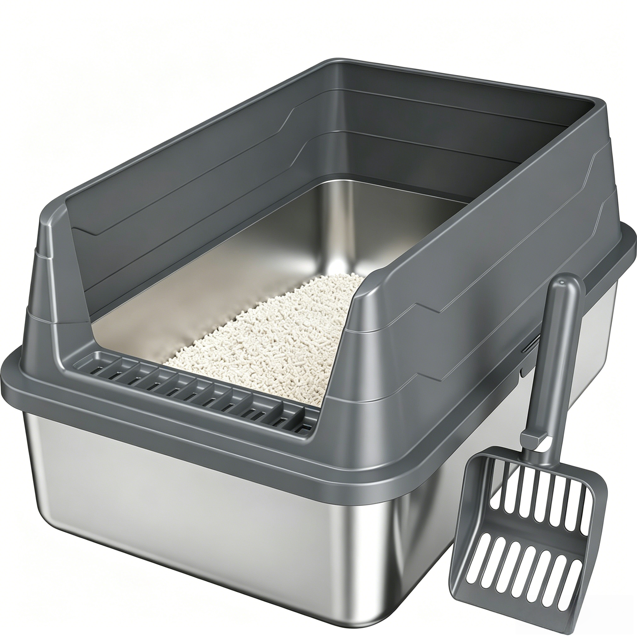 PETNEED Stainless steel cat litter box thicken Anti-splash protection for 2-3 cats