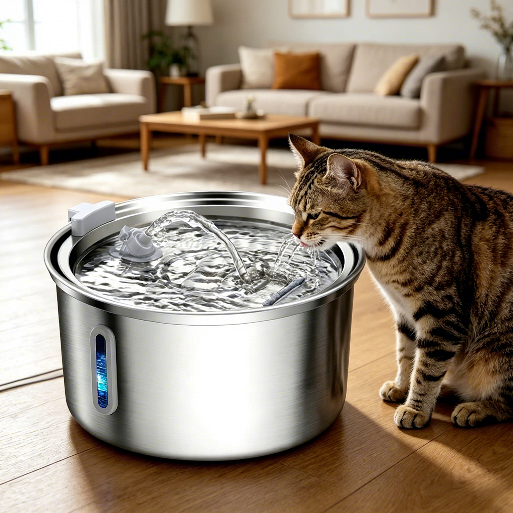 PETNEED Smart Cat Dog Fountain 3.2L Stainless Steel Visible Level for Indoor
