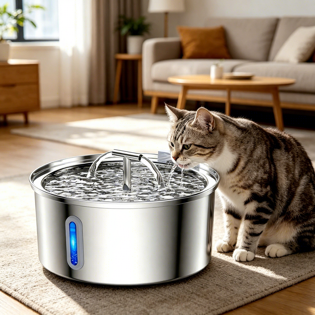 PETNEED Smart Cat Water Fountain, 3.2L Stainless Steel Fresh Flow for Multi-Pet Homes