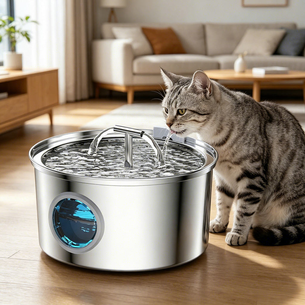 PETNEED Smart Pet Water Fountain 3.2L Stainless Steel Dual Spout & Ultra-Quiet for Home