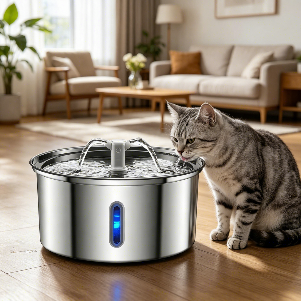 PETNEED Smart Stainless Steel Water Fountain 3.2L BPA-Free & Fresh Flow for Multi-Pet