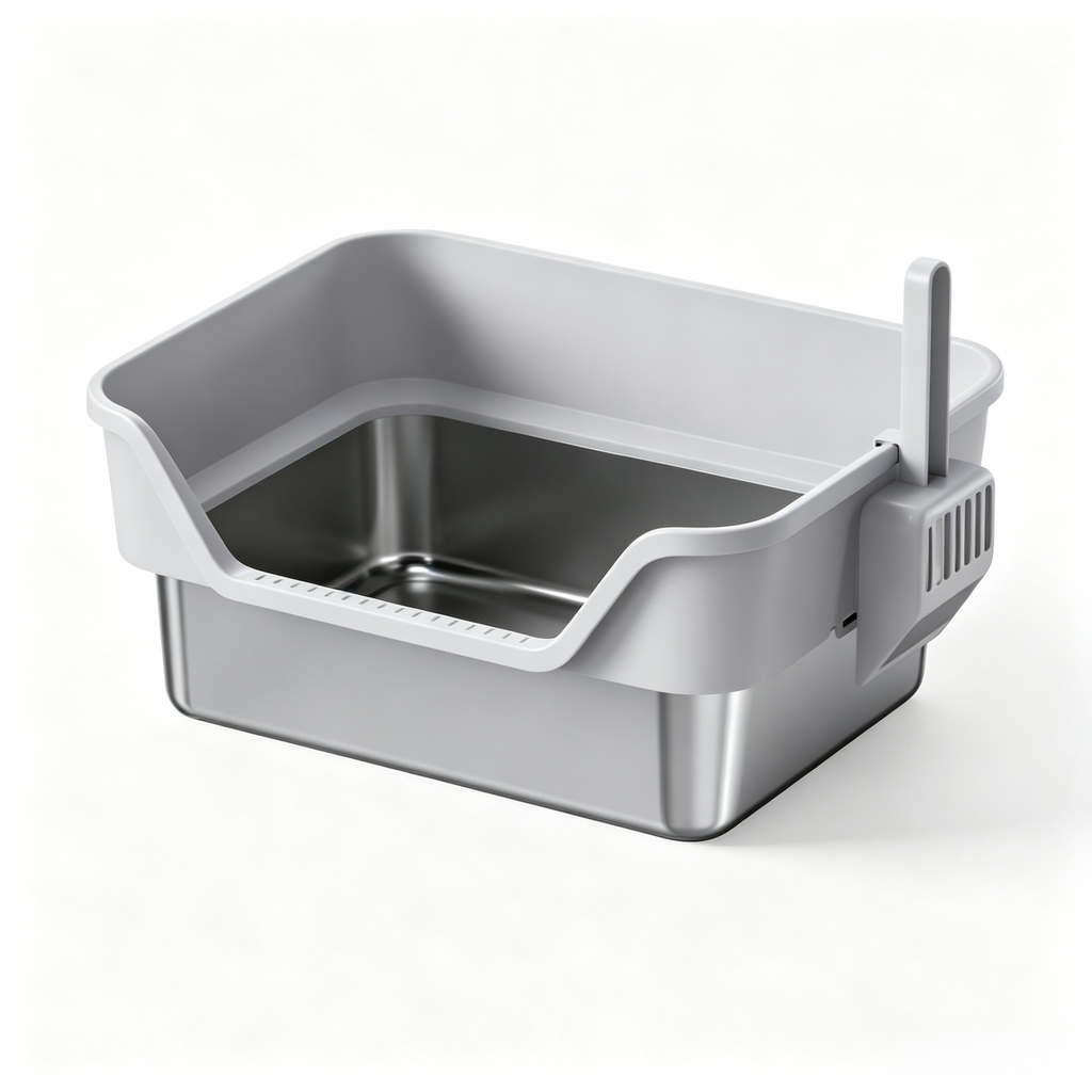 PETNEED Stainless steel cat litter box large capacity easy to clean for 2-3 Cats