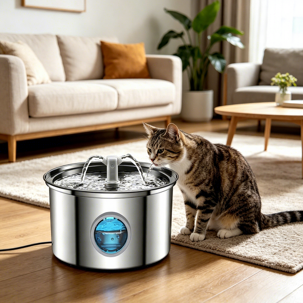 PETNEED Smart Cat Water Fountain 3.2L Stainless Steel Recirculating & Durable for Pets