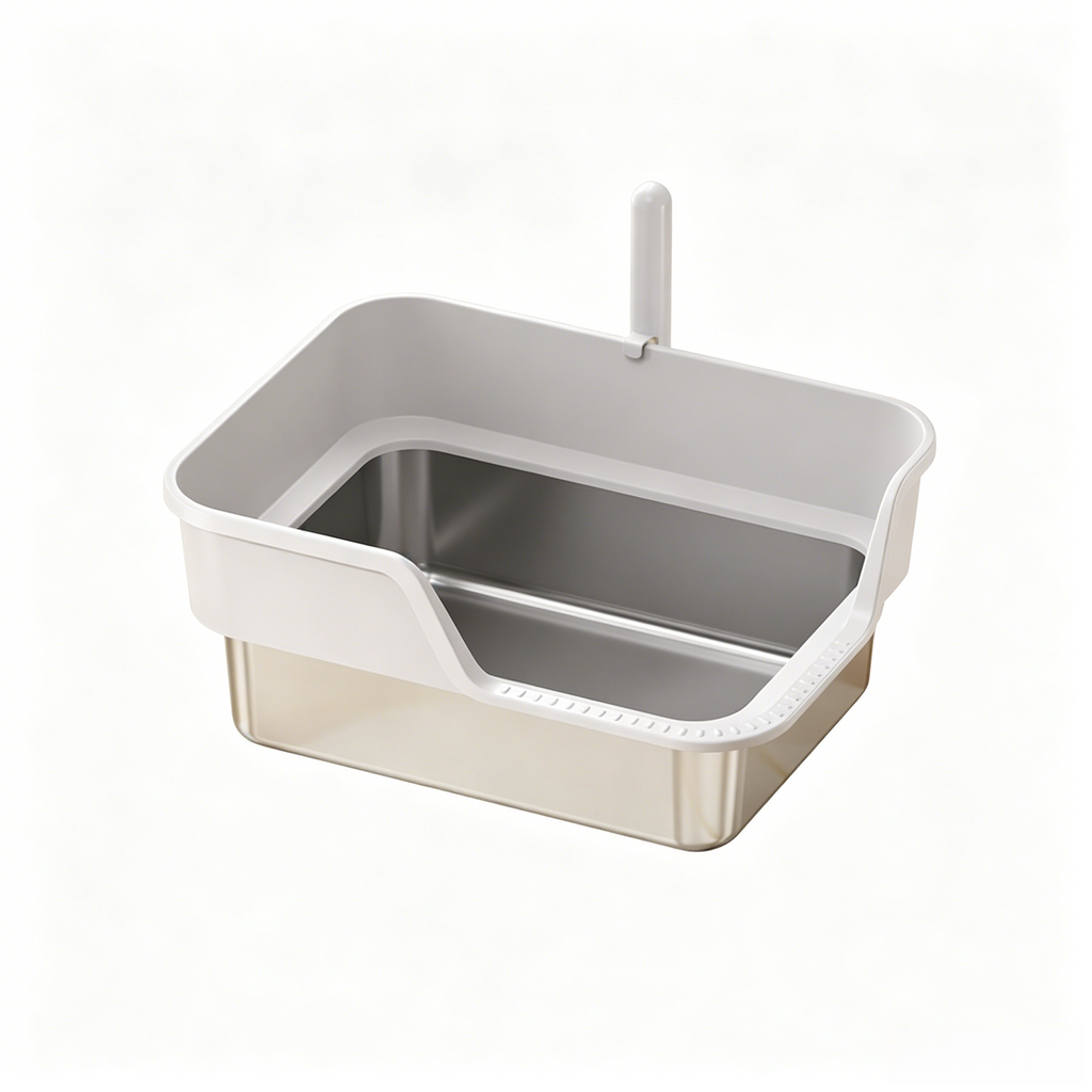 PETNEED Stainless steel cat litter box Side-loading for 2-3 cats