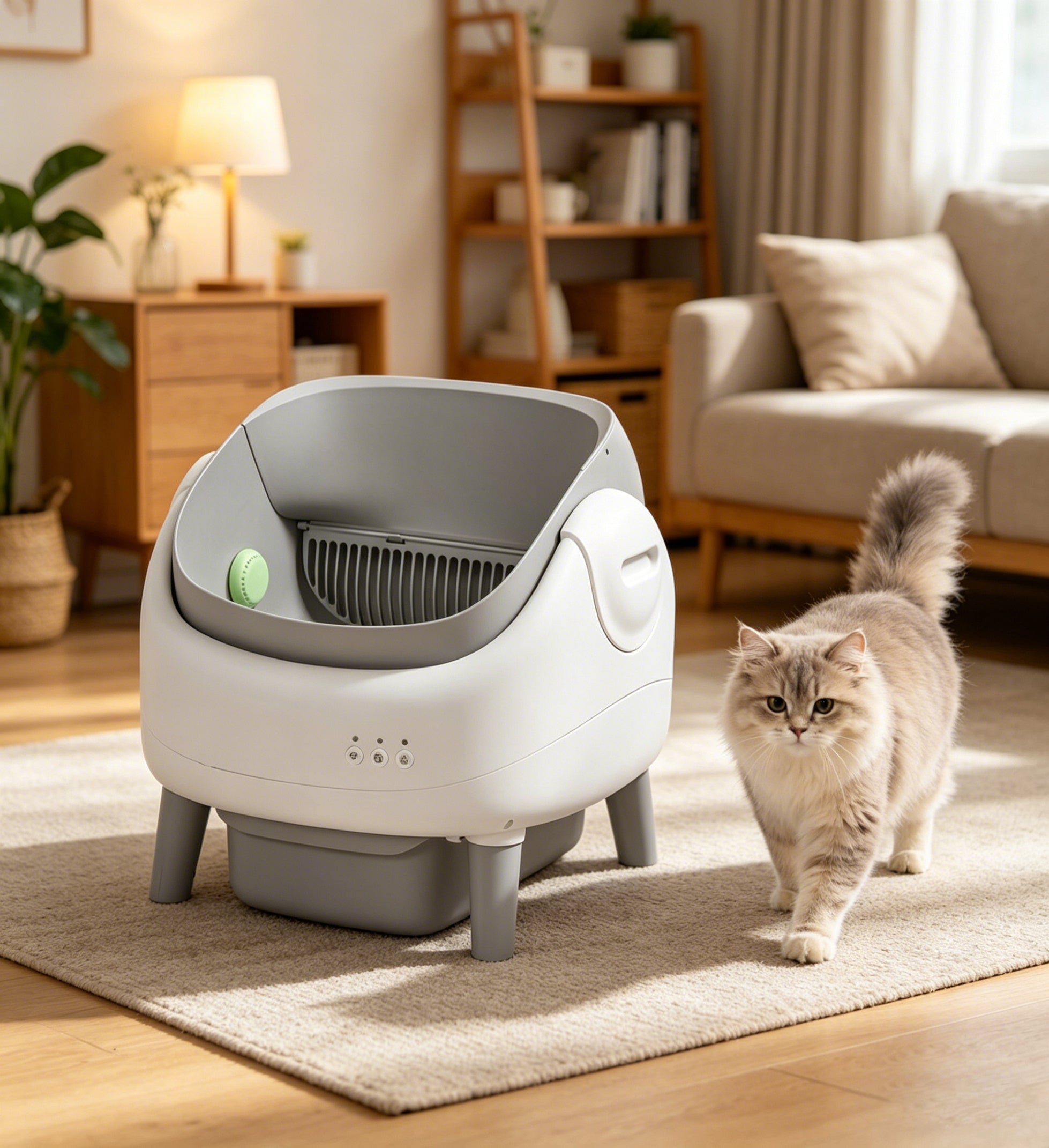PETNEED Smart Automatic Cat Litter Box Open Top Large Capacity Self-Cleaning Cat Toilet Odor & Splash Proof for Multi-Cat Households