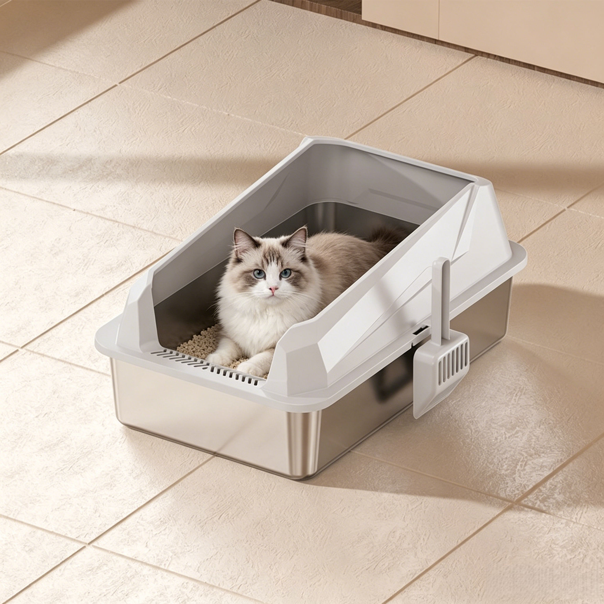PETNEED Stainless steel cat litter box Extra-large thickened For 2-3 cats