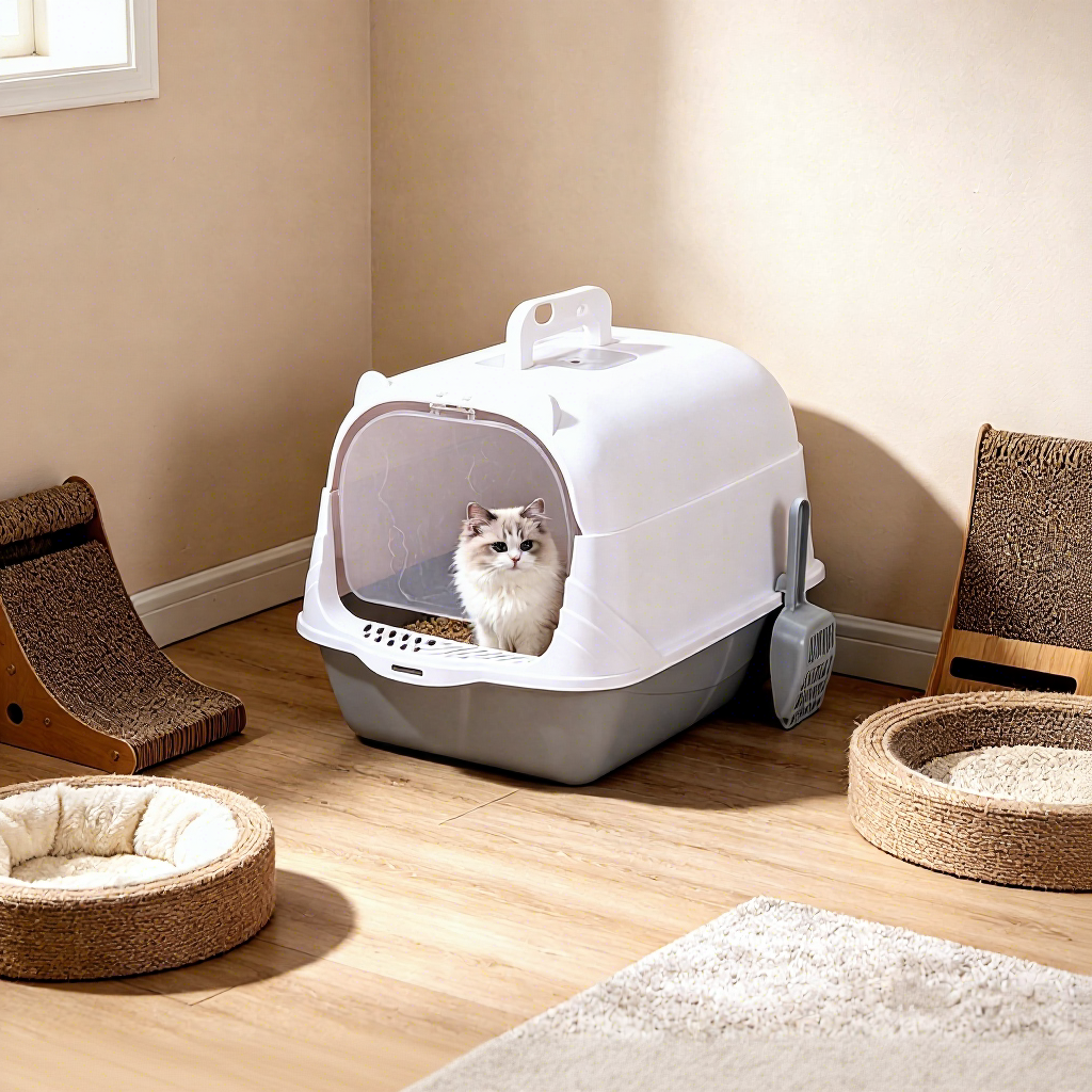 PETNEED Flip-top litter box Large size easy to clean Indoor Use