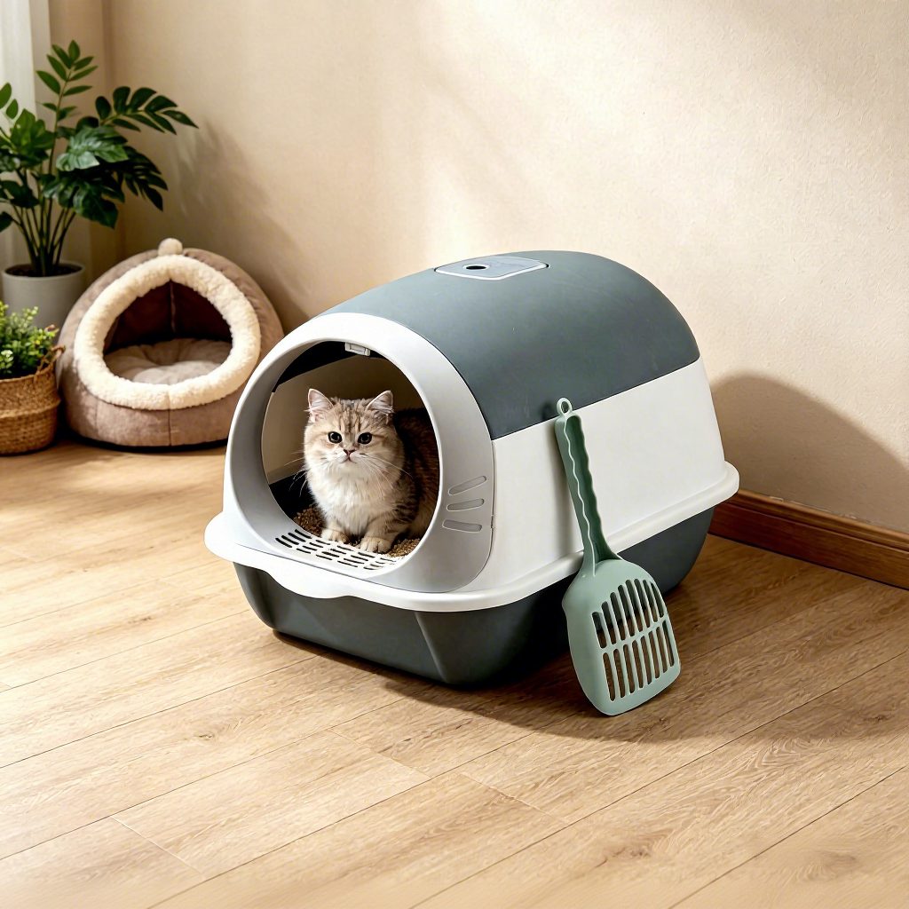 PETNEED Plastic cat litter box large size easy to clean Indoor Use