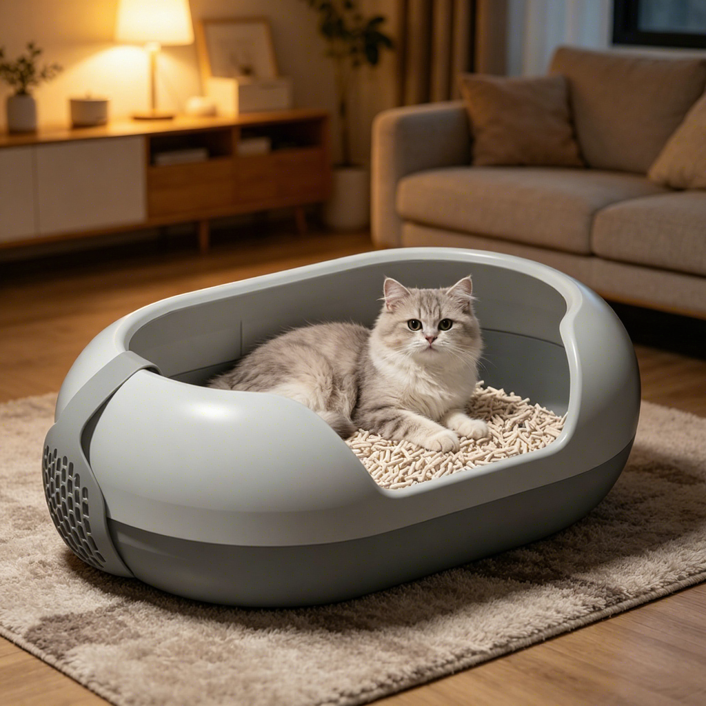 PETNEED Side-entry cat litter box high-capacity Anti-splash protection for Indoor Use