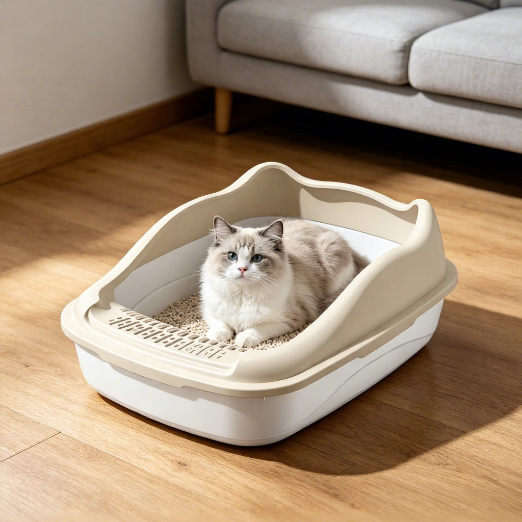 PETNEED Plastic cat litter box Large size Anti-splash protection Indoor Use