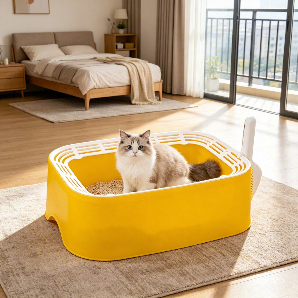PETNEED Plastic cat litter box trumpet Sand-proof belt For kittens only