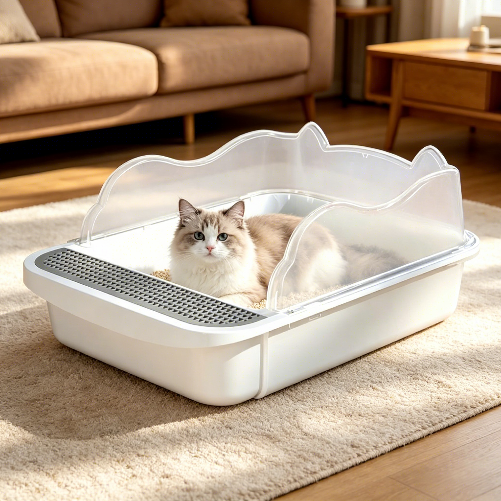 PETNEED Semi-enclosed cat litter box large size detachable Indoor Use