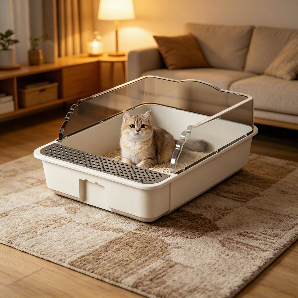 PETNEED Open-top cat litter box large size Sand-proof belt Indoor Use