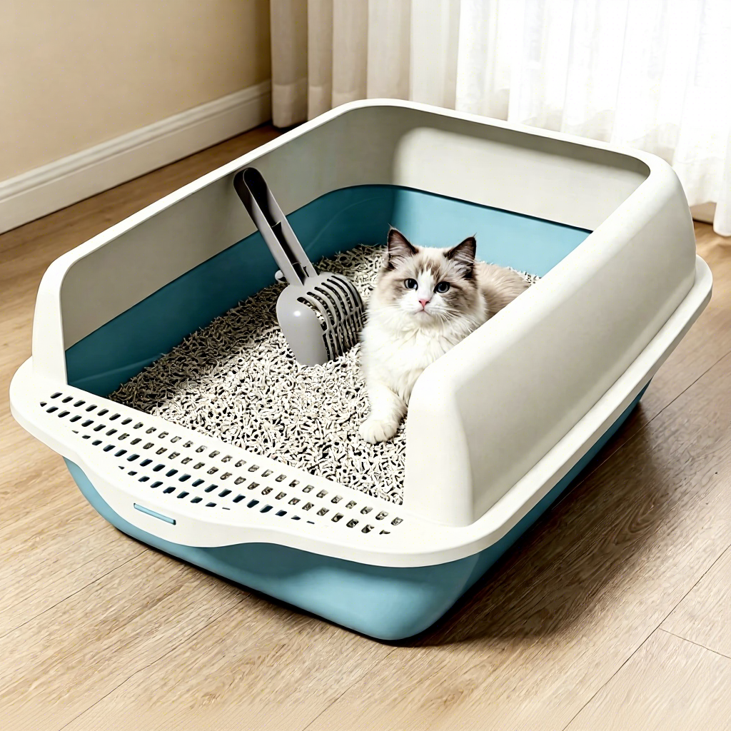 PETNEED Plastic cat litter box large size easy to clean for Indoor Use