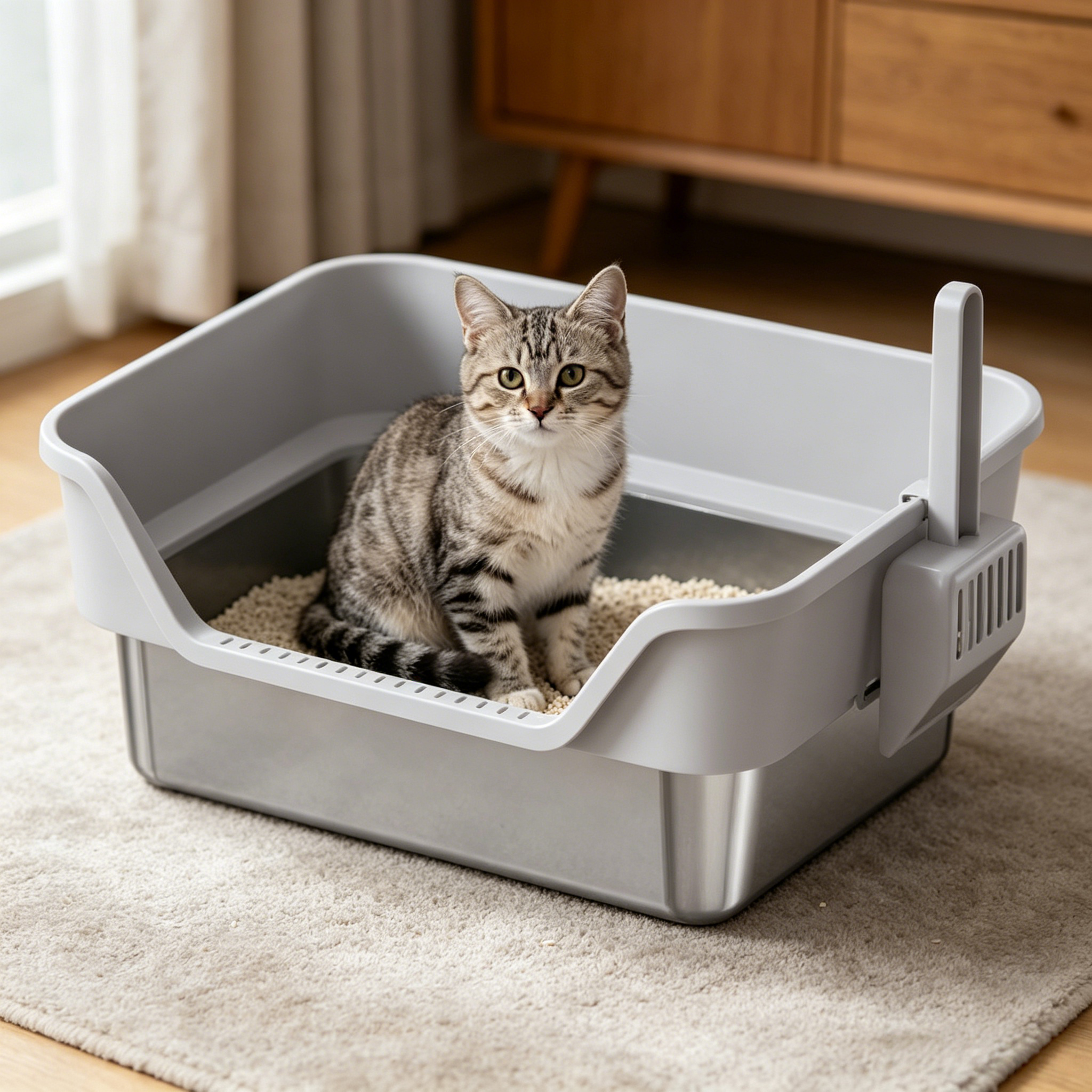 PETNEED Stainless steel cat litter box large capacity easy to clean for 2-3 Cats
